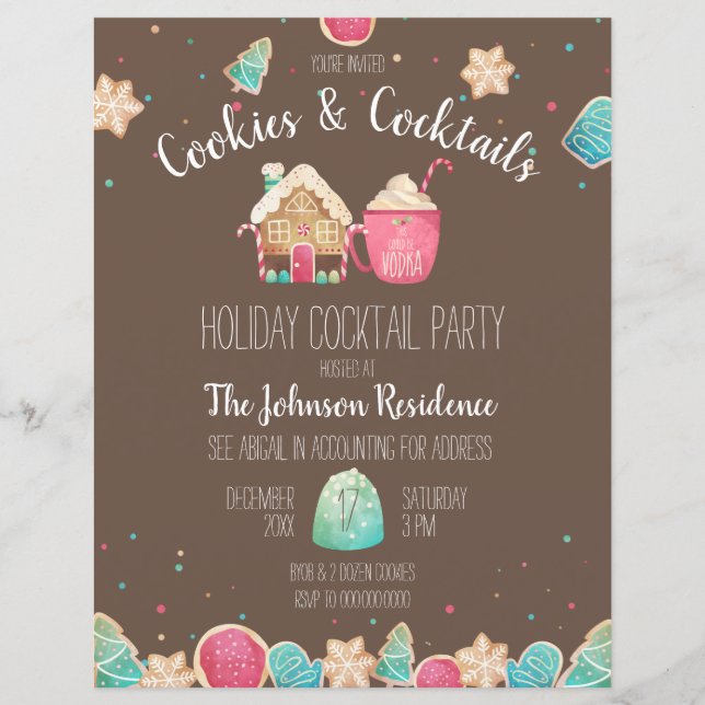 Cute Christmas Cookies Cocktail Party Flyer (Front)