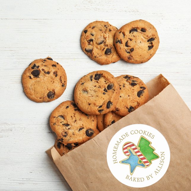 Cute Christmas Cookies Personalized Baking  Classic Round Sticker (Christmas watercolor cookies cute colorful round sticker. )