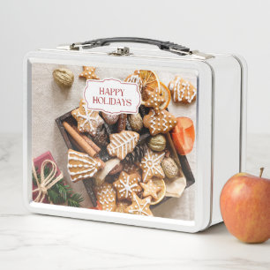 Cute Christmas Cookies Treats Metal Lunch Box