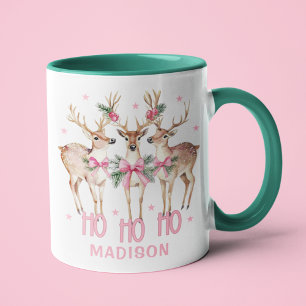 Cute Christmas Coquette Reindeer Personalized Name Mug
