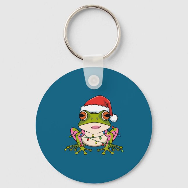 Cute Christmas Coqui Frog _ Holiday Puerto Rican L Keychain (Front)