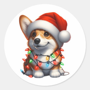 Cute Christmas Corgi  Classic Round Sticker