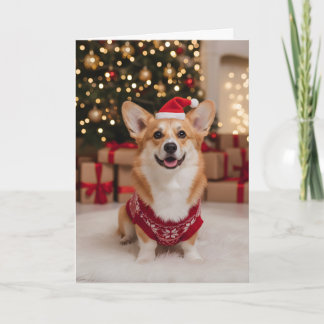 Cute Christmas Corgi Dog Custom Folded Holiday Card