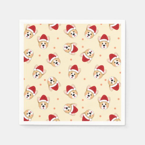 Cute Christmas Corgi Dog Pattern  Holidays Napkins