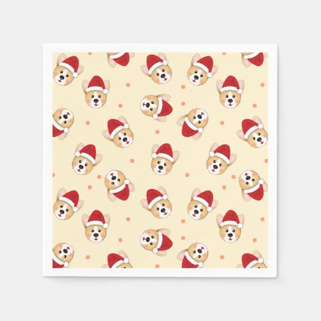 Cute Christmas Corgi Dog Pattern | Holidays Napkins (Front)