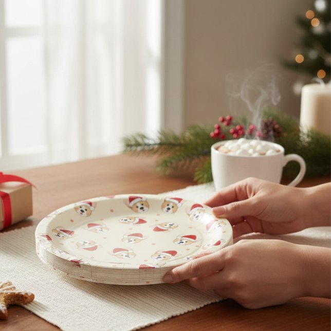 Cute Christmas Corgi Dog Pattern | Holidays Paper Plates (Creator Uploaded)