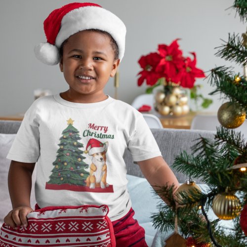 Cute Christmas Corgi in Santa Hat Dog Toddler T_shirt