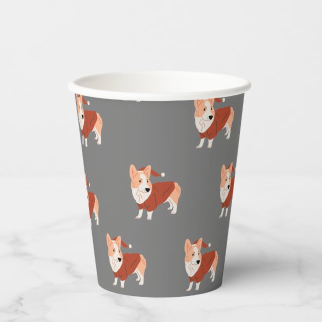 Cute Christmas Corgi Pattern Paper Cups (Front)