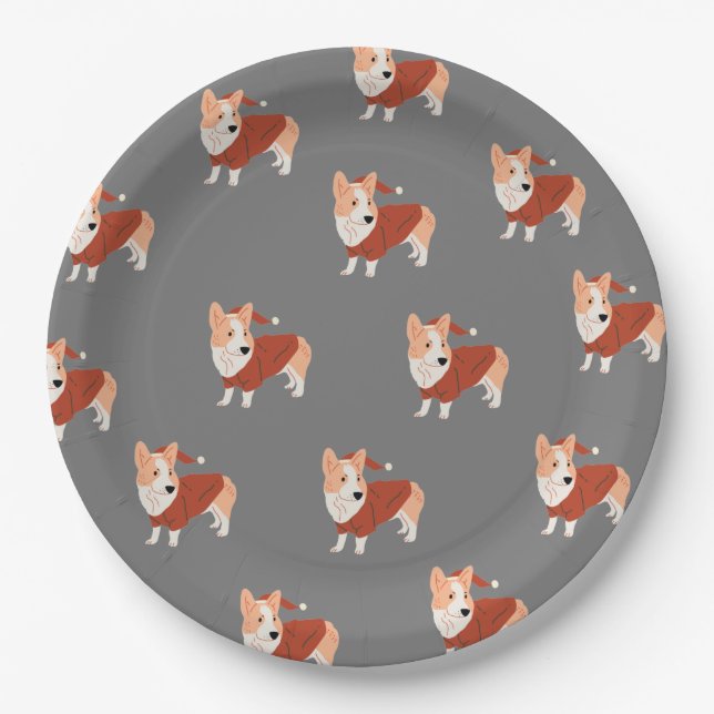 Cute Christmas Corgi Pattern Paper Plates (Front)