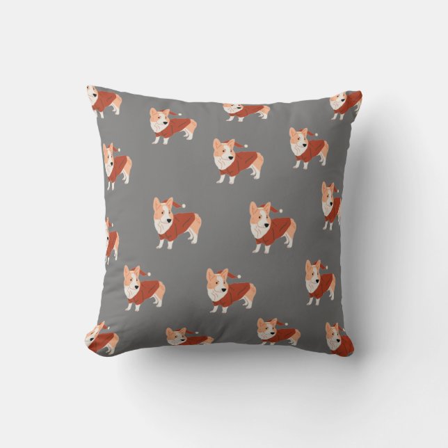 Cute Christmas Corgi Pattern Throw Pillow (Front)