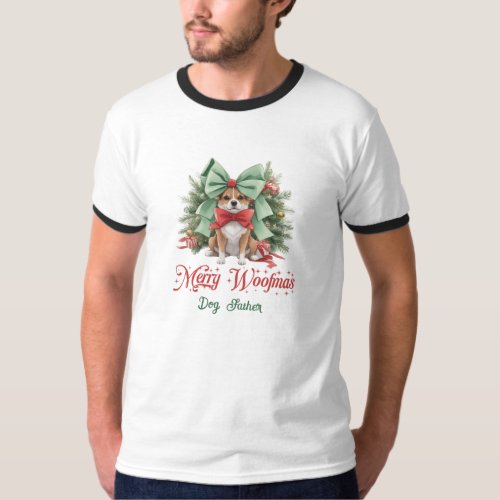 Cute Christmas corgi with dog father script T_Shirt