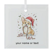 Cute Christmas Corgi with Santa Hat Holding Ribbon