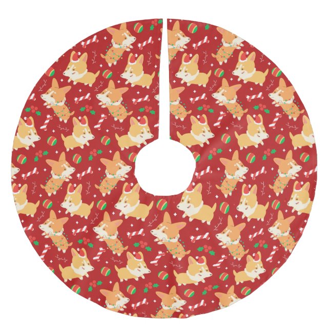 Cute Christmas Corgis Brushed Polyester Tree Skirt (Front)