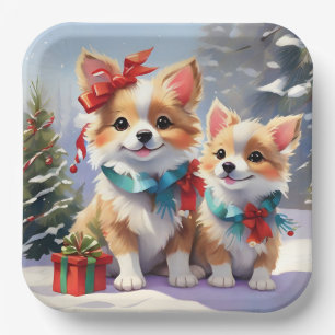 Cute Christmas Corgis Holiday Delight  Paper Plates