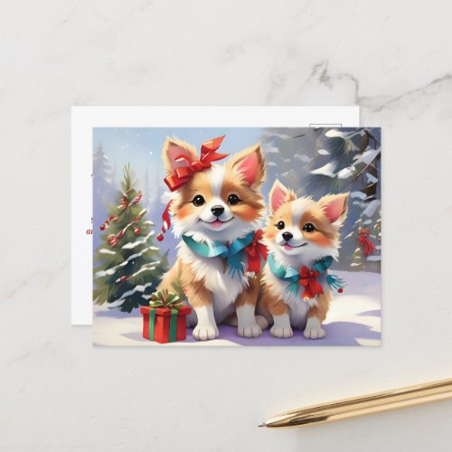 Cute Christmas Corgis Holiday Delight  Postcard