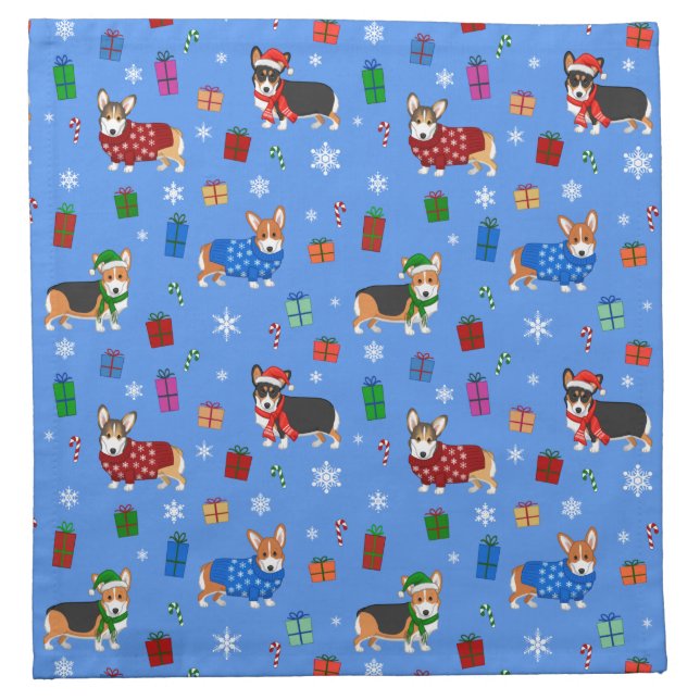 Cute Christmas Corgis in Hats & Sweaters Cloth Napkin (Front)