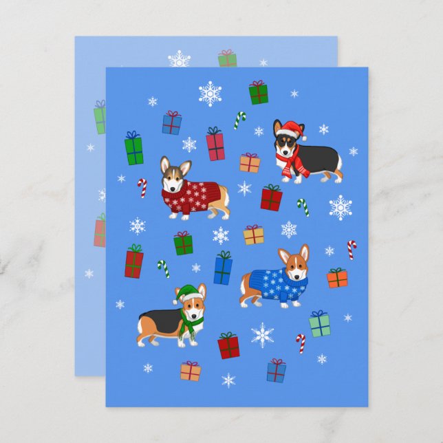 Cute Christmas Corgis in Hats & Sweaters Invitation (Front/Back)