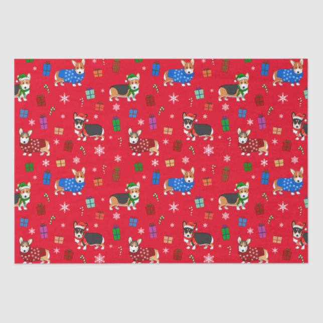 Cute Christmas Corgis in Hats & Sweaters Tissue Paper (Front)