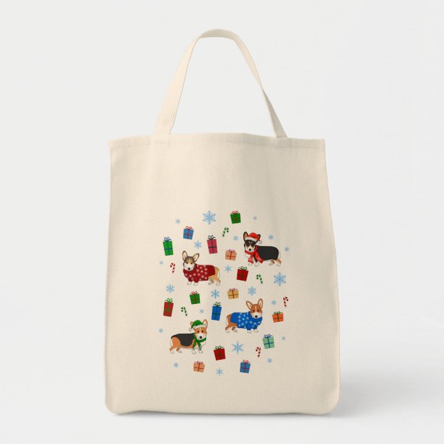 Cute Christmas Corgis in Hats & Sweaters Tote Bag (Front)