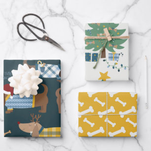 Cute Christmas Costume Dog and Duck Illustration  Wrapping Paper Sheets