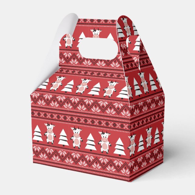 Cute Christmas Cow Favor Box (Front Side)