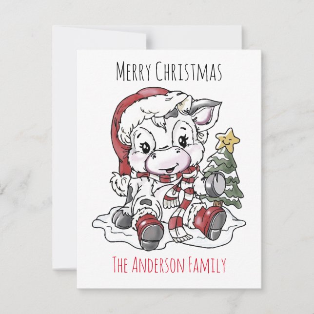 Cute Christmas Cow  Holiday Card (Front)