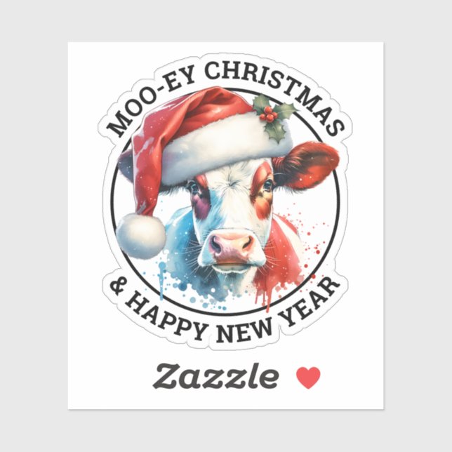 Cute Christmas Cow in Santa Hat Personalized Sticker (Sheet)