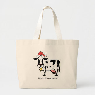 Cute Christmas Cow Large Tote Bag