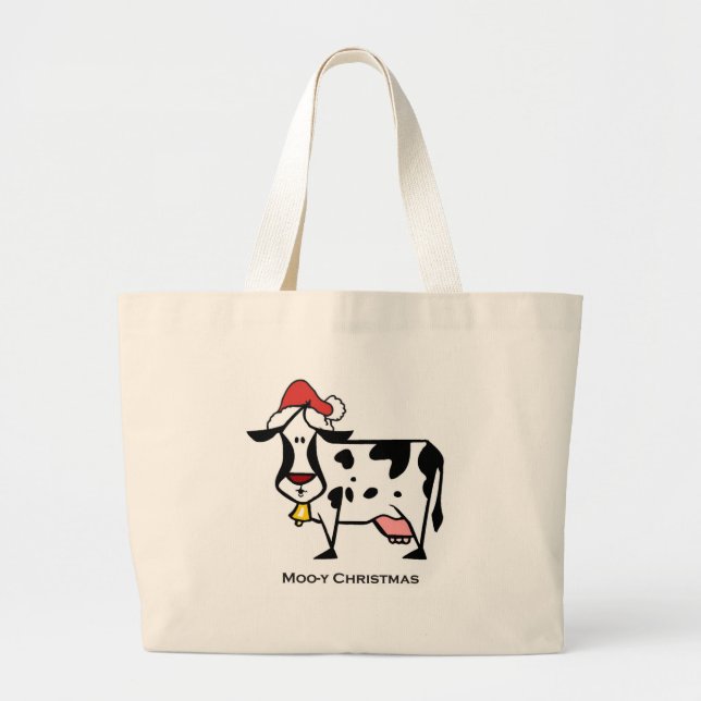 Cute Christmas Cow Large Tote Bag (Front)