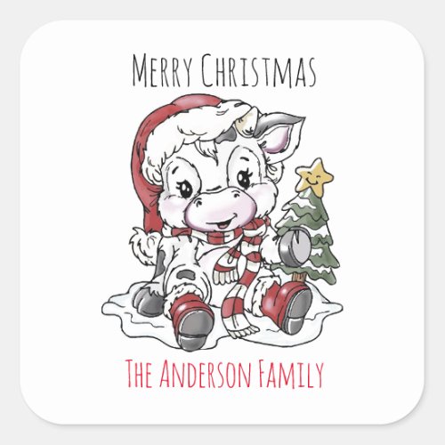 Cute Christmas Cow   Square Sticker