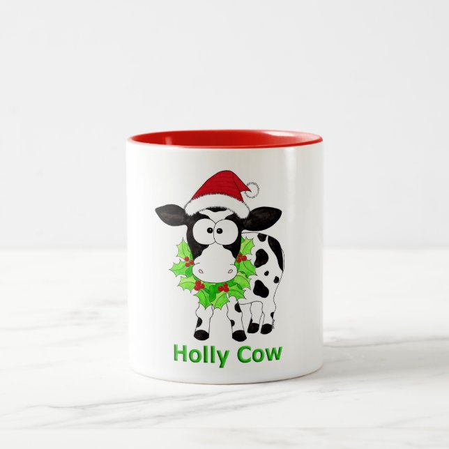 Cute Christmas Cow Two-Tone Coffee Mug (Center)