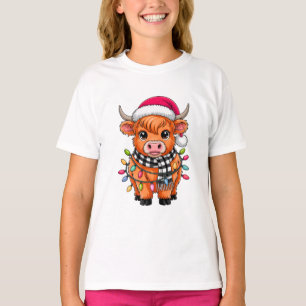 Cute Christmas Cow with Santa Hat and Scarf  T-Shirt