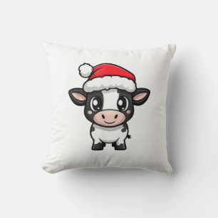 Cute Christmas Cow Xmas Comic  Throw Pillow