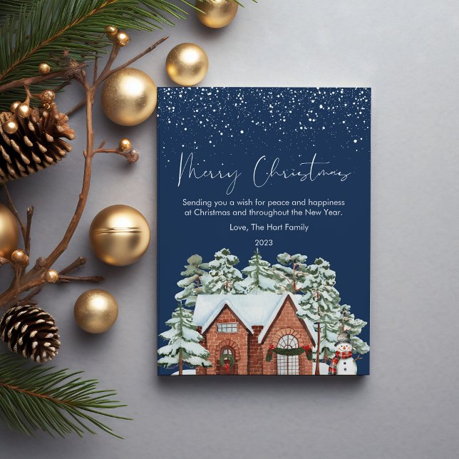 Cute Christmas Cozy House and Snow Flat Holiday Card (Creator Uploaded)