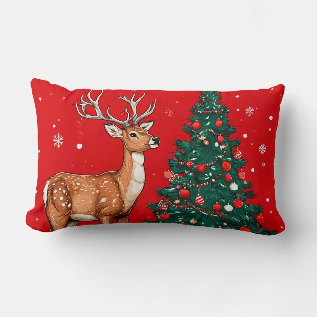 Cute christmas cozy reindeer lumbar pillow (Front)