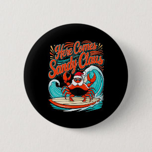 Cute Christmas Crab Pun Santa Hat Button