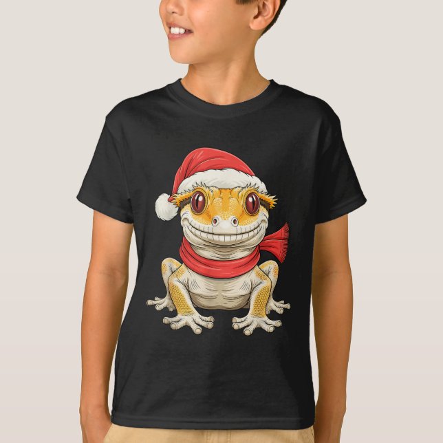 Cute Christmas Crested Gecko Santa  T-Shirt (Front)