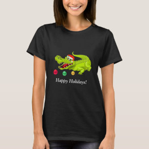 Cute Christmas Crocodile. Green Golden & Red Balls T-Shirt