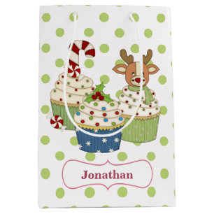 Cute Christmas Cupcake Polkadot Personalized Medium Gift Bag