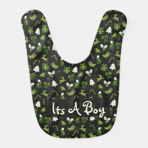 Cute Christmas Custom Name Its A Boy Green Baby Bib