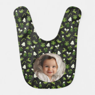 Cute Christmas Custom Photo New Born Green Baby Bib