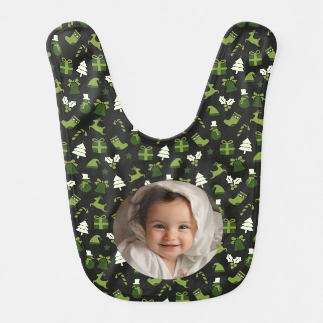 Cute Christmas Custom Photo New Born Green Baby Bib (Front)