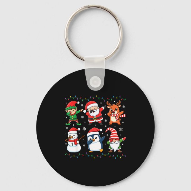 Cute Christmas Dabbing Santa Elf Reindeer Boys Gir Keychain (Front)