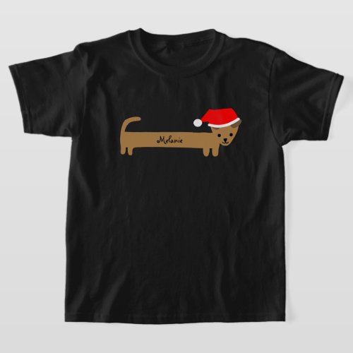 Cute Christmas Dachshund Custom Name Kids T_Shirt