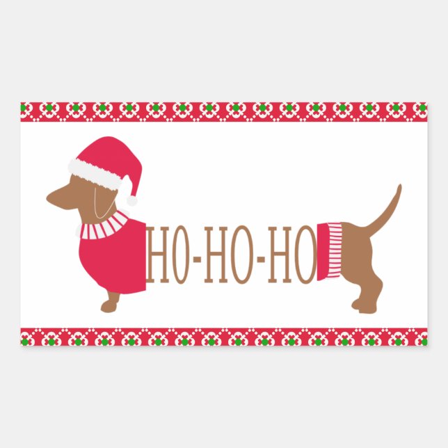 Cute Christmas Dachshund Doxie Dog Ho Ho Ho Rectangular Sticker (Front)