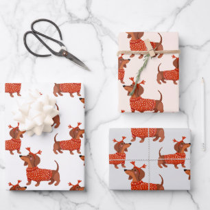 Cute Christmas Dachshund Multi Pack Reindeer Dog Wrapping Paper Sheets