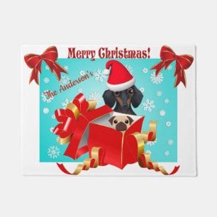 Cute Christmas Dachshund Snow Flake Doormat