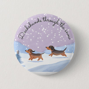 Cute Christmas Dachshunds Snow Sausage Dogs Doxie Button