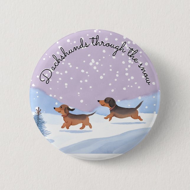 Cute Christmas Dachshunds Snow Sausage Dogs Doxie Button (Front)