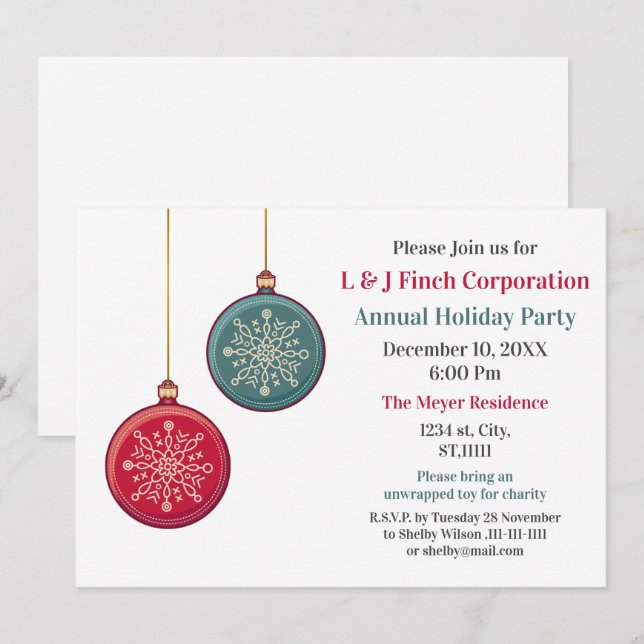 Cute Christmas Decoration Holiday Party Invitation (Front/Back)